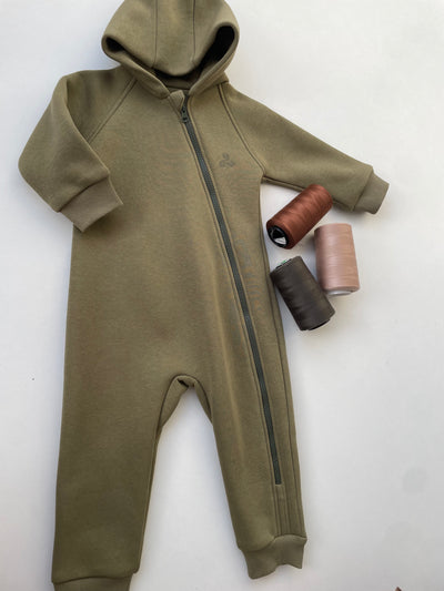 Cross-body zip baby romper// Cliff green