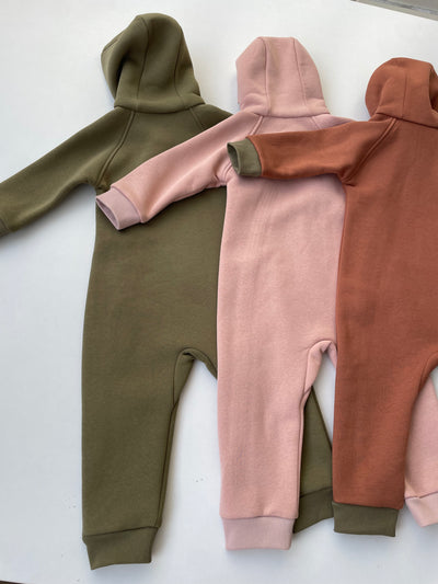 Cross-body zip baby romper// Cliff green